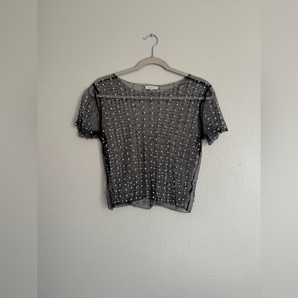 Sheer Black Rhinestone and Pearl Women's Top